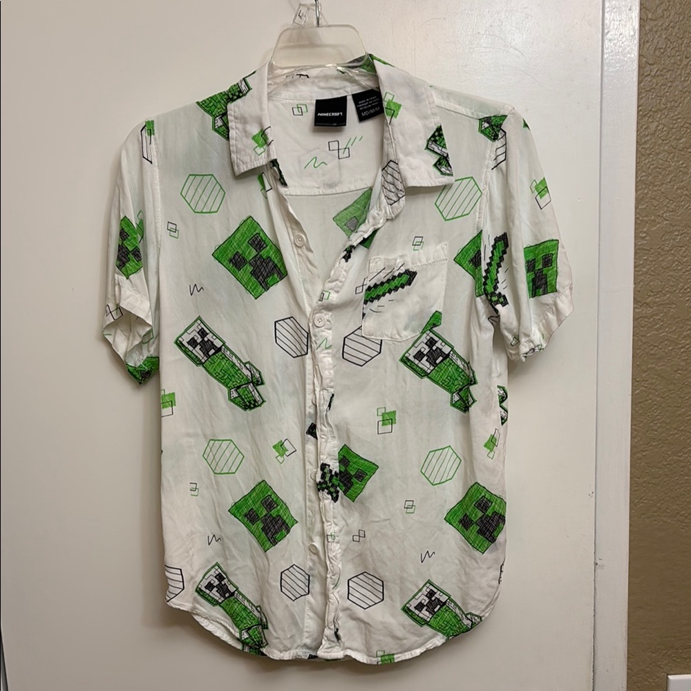 Kids Minecraft button- up short sleeve shirt
